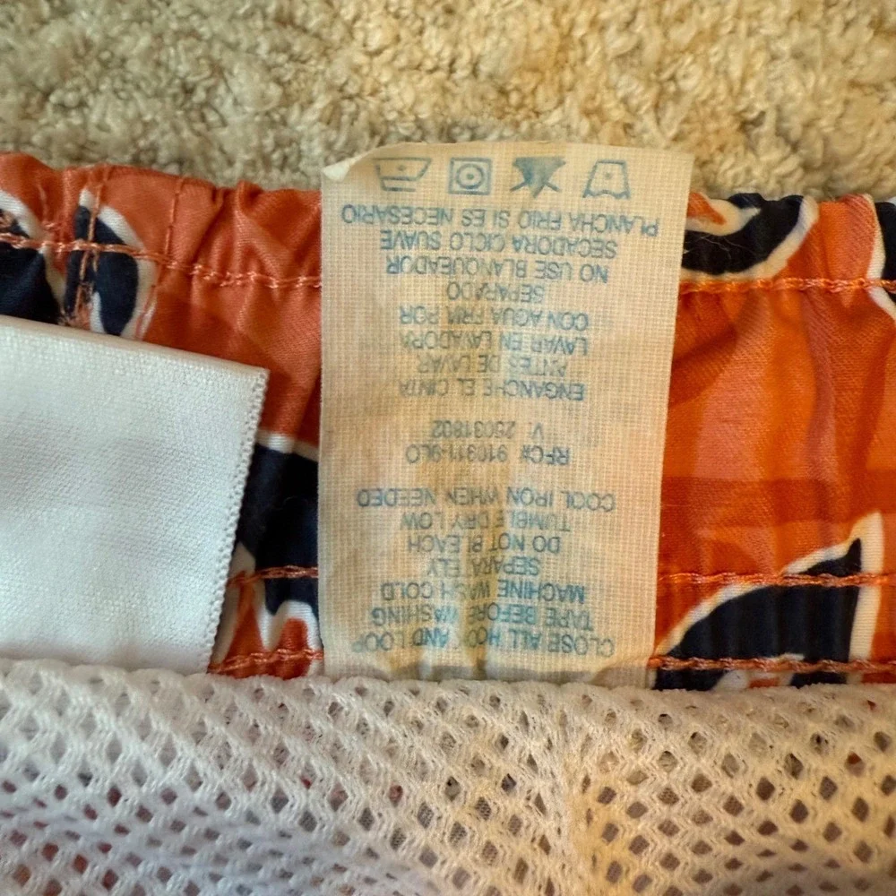 Mens‎ Orange Floral Hibiscus Swim Trunks Mesh Lined Board Shorts Size L 36-38